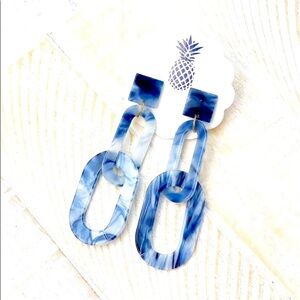 Blue Marble Acrylic Link Dangle Earrings